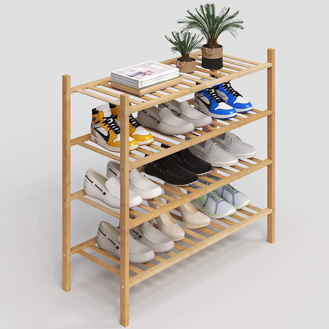 4-Tier Free Standing Stackable Bamboo Shoe Rack